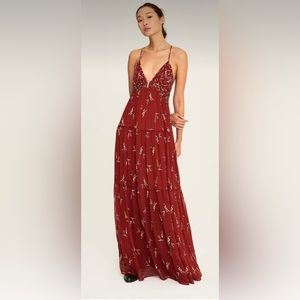 ba&sh Masha Maxi Dress in burgundy.